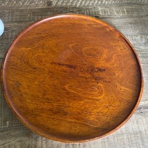 Round Walnut Wooden Circle Tray Vintage Carved Like New Rustic Farmhouse Cottage